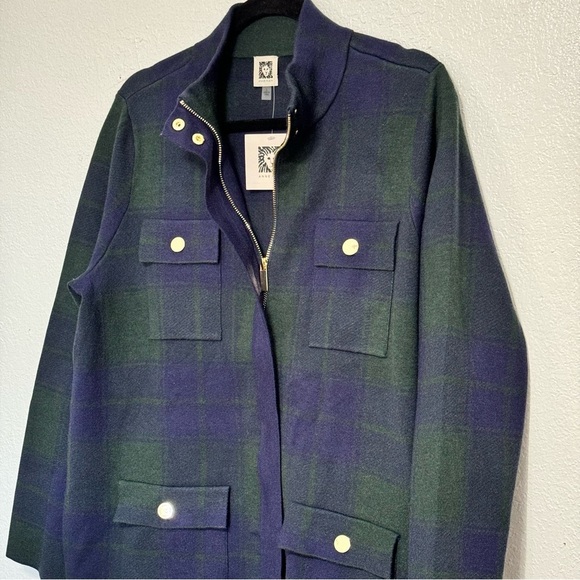 Anne Klein green blue plaid jacket NWT size large - Picture 4 of 12